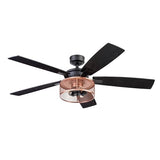 Honeywell Ceiling Fans Carnegie Industrial 52 Inch Ceiling Fan with Light, Remote Control Fan, LED Indoor Fan with 5 Blades, Black Oak and Brown Mopane Blade Finish Options, Copper (51459-01) Honeywell