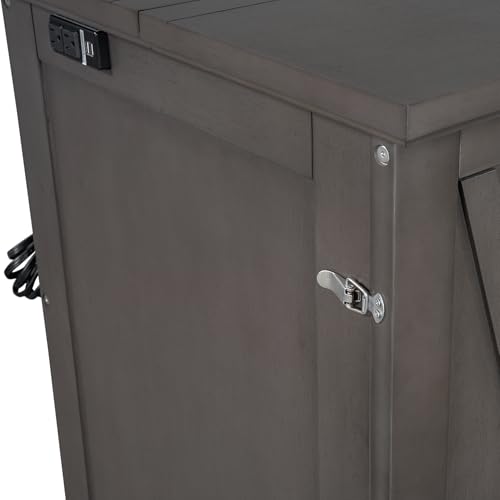 PVWIIK Queen Murphy Bed with Drawer & Charging Station for Home Office or Small Room,Solid Pine Chest Cube Cabinet Bed w/Slats Support for Girls/Boys,Modern Style & Space Saving Design,Gray PVWIIK