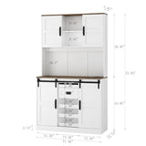 72" Kitchen Pantry with Wine Bar, LED Pantry Cabinet with 2 Sliding Doors & Open Shelf, Versatile Cupboard with 2 Doors & Charging Port for Living Room, Kitchen, Apartment, White AFANLAX