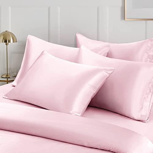 Ersmak 6 Pieces Satin Duvet Cover King Size Luxury Silky Bedding Duvet Cover Set with 1 Soft Duvet Cover, 4 King Pillowcases and 1 Body Pillowcase, Blush Pink Ersmak