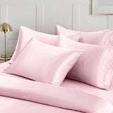 Ersmak 6 Pieces Satin Duvet Cover King Size Luxury Silky Bedding Duvet Cover Set with 1 Soft Duvet Cover, 4 King Pillowcases and 1 Body Pillowcase, Blush Pink Ersmak