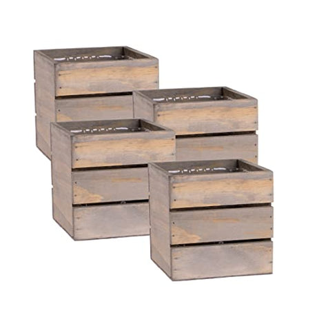 Wood Planter Box with Wine Crate Styled, 5 Inch Square, Rustic Barn Wood, Plastic Liner, Wedding Flowers Holder, Home and Venue Decor, (5x5 Wine Crate Set of 4) Collection by Tiffany