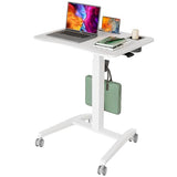Gibbon Mounts Mobile Standing Desk, Height Adjustable Rolling Laptop Desk, 27 inches Portable Sit Stand Desk with Wheels and Hook, Pneumatic Computer Table, White Gibbon Mounts