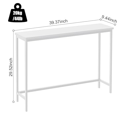 VASMIA Console Table, Entryway Table, Narrow Sofa Table, 39" Bamboo Hallway Table for Entryway, Living Room, Bedroom, Foyer, White VASMIA