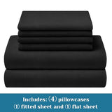 BYSURE Jersey Knit King Size Sheets Set 6 Pieces, Stretch Super Soft and Wrinkle-Free Bed Sheets, Spandex Blend with 18-inch Deep Pocket, Black BYSURE