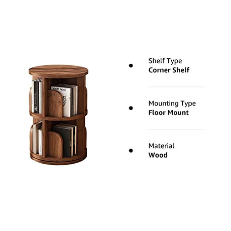 Revolving Solid Wood Bookshelf for Children - 360° Rotating Storage in Brown Bookcases