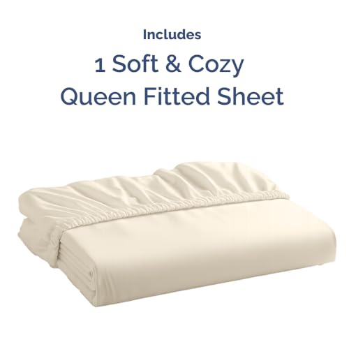 Queen Fitted Bed Sheet - Bottom Single Fitted Sheet Only - Soft Hotel Luxury Bedding w/ 8-16 Inch Deep Pockets - Breathable, Cooling & Wrinkle Free - Easy-Care, Fade and Shrink Resistant - Off White CGK Unlimited