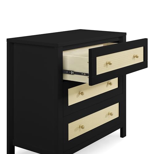 Simmons Kids Theo 3 Drawer Dresser with Changing Top and Interlocking Drawers, Black/Textured Almond Delta Children