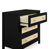 Simmons Kids Theo 3 Drawer Dresser with Changing Top and Interlocking Drawers, Black/Textured Almond Delta Children