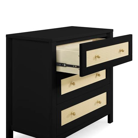 Simmons Kids Theo 3 Drawer Dresser with Changing Top and Interlocking Drawers, Black/Textured Almond Delta Children