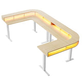 HUANUO U-Shape Standing Desk with LED Strip & Power Outrlets, 2-Tier Height Adjustable Sit Stand up Gaming Desk with Power Strip Holder, Large Computer Table for Home Office, Light Walnut HUANUO
