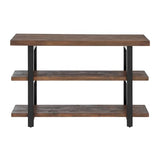 Alaterre Furniture Pomona Living Room Collection – 3-Tier Solid Wood Media Console Table with 2 Open Shelves and Metal Legs - Rustic Industrial Farmhouse TV Stand and Storage Console (Rustic Brown) Alaterre Furniture