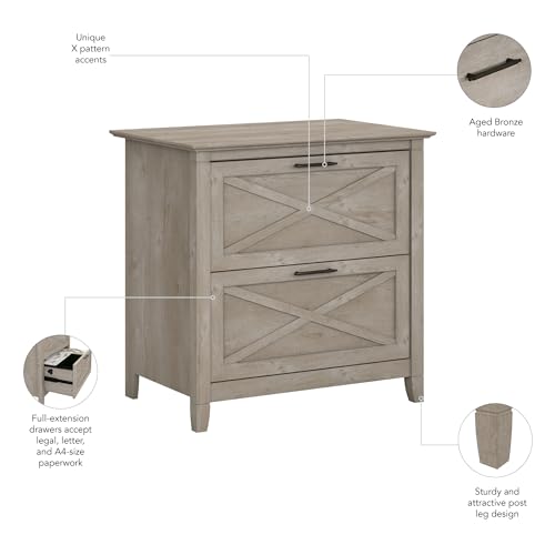 Bush Furniture Key West 2 Drawer Lateral File Cabinet in Washed Gray | Document Storage for Home Office | Accent Chest with Drawers - WoodArtSupply