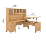 Bush Home Somerset 72W 3 Position Sit to Stand L Shaped Desk with Hutch in Maple Cross | Adjustable Height Table for Office Bush Home