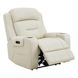 Watson & Whitely Genuine Leather Power Recliner Chairs for Adults, Lay Flat Recliner with Power Headrest, USB Ports and Cup Holders, Electric Reclining Sofa for Living Room, Bedroom, Cream