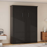 TrendTerrace Black Wood Full Size Murphy Bed: 61'' Space-Saving Wall Bed Cabinet Full for Multipurpose Area, Bedroom/Guest Room/Living Room, (Mattress Not Included) Wall Beds TrendTerrace