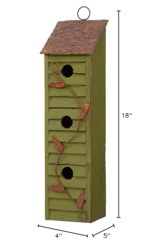 Glitzhome 18" H Green Window-Blinds Distressed Solid Wood Birdhouse for Outside Glitzhome