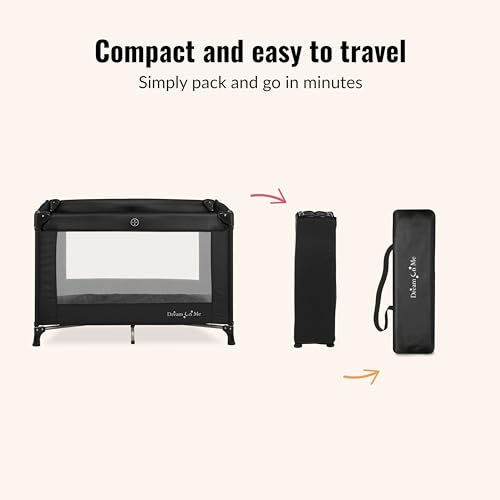 Dream On Me Nest Portable Playard in Black with Carrybag an Shoulder Strap, Lightweight, Packable and Easy Setup Baby Playard, Breathable Mesh Sides and Soft Fabric - Comes with a Removable Padded Mat