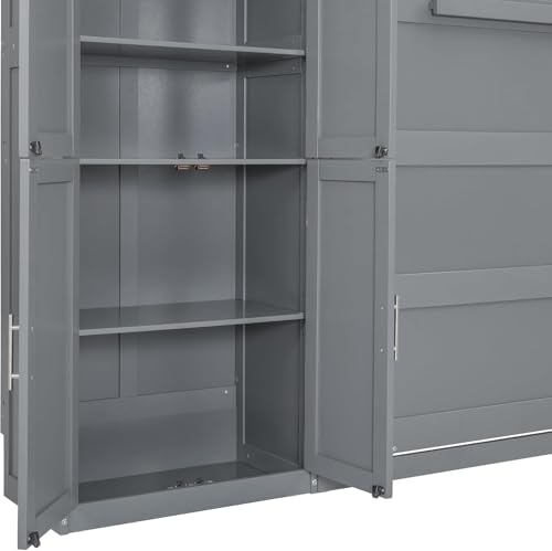 Virubi Queen Horizontal Murphy Bed Cabinet with Storage Cabinet,Wood Folding Murphy Wall Bed for Adult (Grey) Virubi