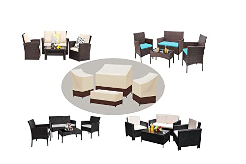 SIRUITON Patio Furniture Covers, Outdoor Furniture Cover Waterproof 4-Piece, Patio Furniture Set Covers, Heavy Duty Durable and Water Resistant Fabric, Fit for Chairs, Couch, Coffee Table, Khaki SIRUITON