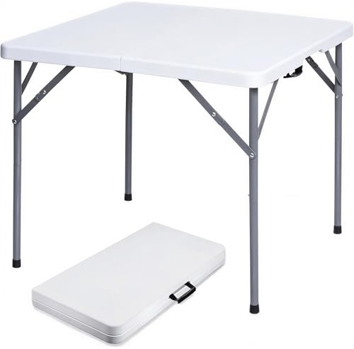 Lakhow 34" Square Folding Table with Resin Top, Plastic Folding Card Table with Collapsible Legs for Adults Indoor Outdoor Use, White Lakhow