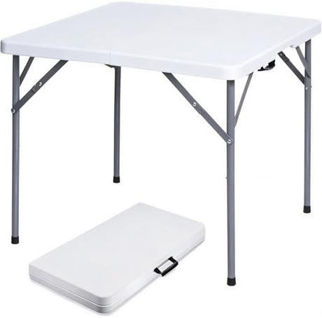 Lakhow 34" Square Folding Table with Resin Top, Plastic Folding Card Table with Collapsible Legs for Adults Indoor Outdoor Use, White Lakhow