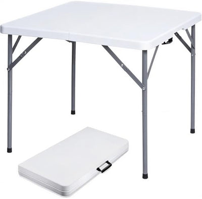Lakhow 34" Square Folding Table with Resin Top, Plastic Folding Card Table with Collapsible Legs for Adults Indoor Outdoor Use, White