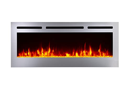 Touchstone Sideline Deluxe -Stainless Steel Smart Electric Fireplace- 50" Wide- Alexa/WiFi-Enabled- in Wall Recessed- 5 Flame Settings- 9 Flame Colors- 1,500W Heater- Log & Crystal Options- 86273 Touchstone