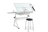 Landpink Glass Drafting Table Art Desk – Adjustable Professhional Artwork Drawing Drafting Table Desk, Glass-Topped Art Table for Craft Station Studio Home Office School w/Drawers/Chair (White) Landpink