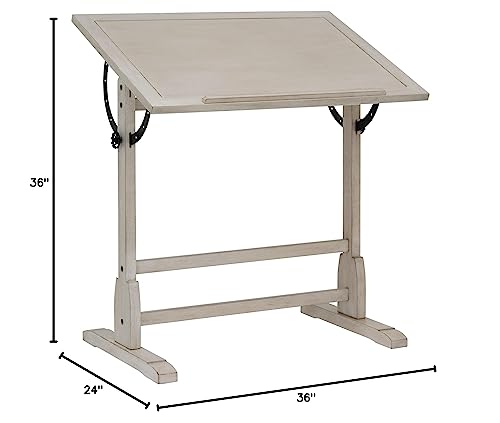 Studio Designs Vintage Drawing/Drafting Table with Pencil Ledge - 36" W x 24" D - Coastal Whitewash - Adjustable Tilting Top SD STUDIO DESIGNS