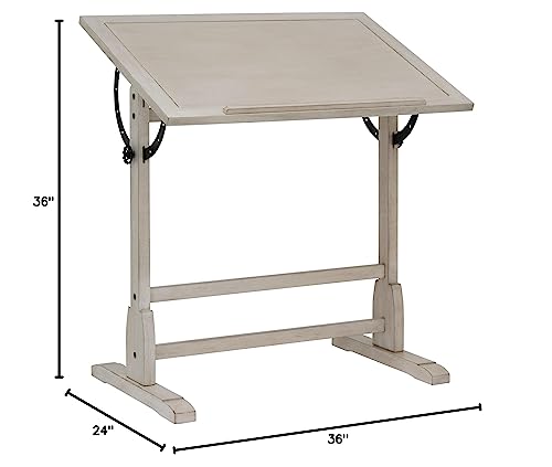 Studio Designs Vintage Drawing/Drafting Table with Pencil Ledge - 36" W x 24" D - Coastal Whitewash - Adjustable Tilting Top - WoodArtSupply