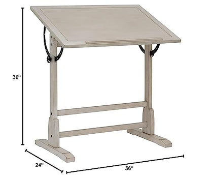 Studio Designs Vintage Drawing/Drafting Table with Pencil Ledge - 36" W x 24" D - Coastal Whitewash - Adjustable Tilting Top - WoodArtSupply