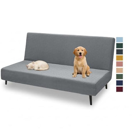 XINEAGE 2026 New Futon Cover Full Size Stretch Armless Sofa Bed Cover Anti-Slip Furniture Protector Without Armrests Futon Slipcover with Elastic Bottom (67"-82", Light Gray) XINEAGE