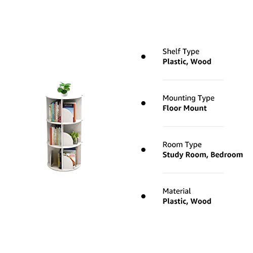 Toytexx Inc and Design 3 Tier 360° Rotating Stackable Shelves Bookshelf Organizer (White) - WoodArtSupply