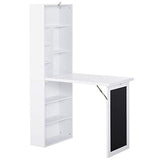 Zentrava Foldable Wall Mounted Desk with Storage Shelves, Fold Out Convertible Computer Table with Blackboard, Folding Writing Table Workstation for Small Spaces,Home Office (White) Zentrava