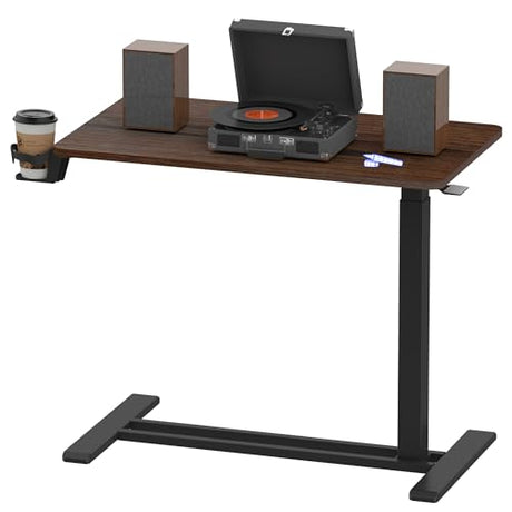 FLEXISPOT Medical Adjustable Overbed Bedside Table with Wheels Pneumatic Mobile Standing Desk Laptop Desk Rolling Computer Cart Movable Table Hospital Home Use(31.5" W x 17.7" D, Mahogany Large) FLEXISPOT