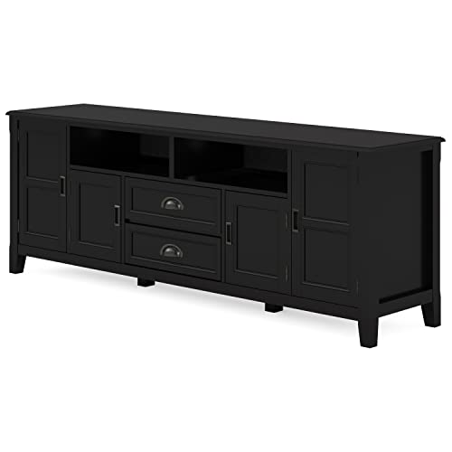 SIMPLIHOME Burlington SOLID WOOD 72 Inch Wide Transitional TV Media Stand in Black for TVs up to 80 Inches, For the Living Room and Entertainment Center