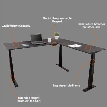 Stand Up Desk Store Triple Motor Electric L-Shaped Corner Standing Desk with EZ Assemble Frame (Black Frame/Black Top, 71" W x 71" D) - WoodArtSupply