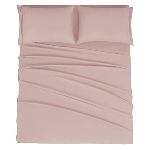 Mejoroom King Size Bed Sheet Set - Hotel Luxury 1800 Bedding Sheets & Pillowcases - 16" Deep Pocket Fitted Sheet, Soft, Breathable, Wrinkle & Fade Resistant - 4 Piece(King, Dusty Pink) Mejoroom