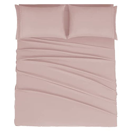 Mejoroom King Size Bed Sheet Set - Hotel Luxury 1800 Bedding Sheets & Pillowcases - 16" Deep Pocket Fitted Sheet, Soft, Breathable, Wrinkle & Fade Resistant - 4 Piece(King, Dusty Pink) Mejoroom