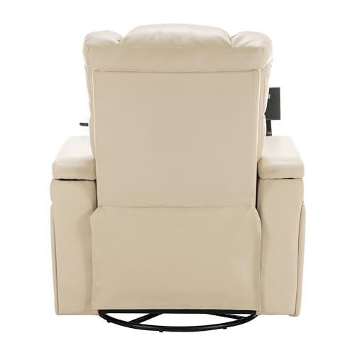 Ball & Cast Power Recliner Chair,270 Degree Swivel PU Leather Home Theater Seating for Living Room,Soft Individual Chair with Tray Table, Phone Holder,Cup Holder,USB Port,Hidden Arm Storage,White