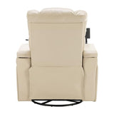 Ball & Cast Power Recliner Chair,270 Degree Swivel PU Leather Home Theater Seating for Living Room,Soft Individual Chair with Tray Table, Phone Holder,Cup Holder,USB Port,Hidden Arm Storage,White