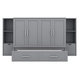 Ball & Cast Full Size Murphy Bed,Cabinet Hideaway Bed with Shelves and Drawers,Wood Wall Bed can be Folded w/USB Ports,Easy Assembly,Platform Bedframe for Kids Bedroom,Student Dorms,Gray Ball & Cast