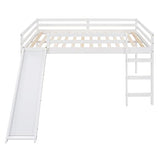 Full Size Loft Bed with Slide, Low Loft Bed with Ladder & Safety Rail, Wooden Full Loft Bed Frame for Kids Teens Girls & Boys, No Box Spring Needed, Easy Assemble (Full, White) Harper & Bright Designs