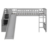 Harper & Bright Designs Kids Loft Bed with Slide and Storage Stairs, Twin Size Wooden Loft Bed with Built-in Ladder, Grey Harper & Bright Designs