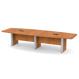 Thaweesuk Shop New Honey 12 FT Modern Boat Shaped Conference Table Wood Room Hide Wires Inside Elliptical Metal Legs Desk Grommets Racetrack 2 Power Modules Black Boardroom Meeting Furniture Business WoodArtSupply