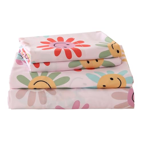 Yibeizi Cute Floral Sheet Set for Girls, Full Size Kids Flower Patterned Bedsheet Microfiber Deep Pocket Bedding Sheets & Pillowcases 4 Pieces Yibeizi