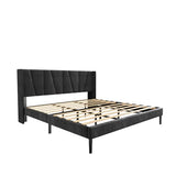 Sismplly King Bed Frame with Headboard, Velvet Upholstered King Size Platform Bed with Wingback, Mattress Foundation with Wooden Slat Support, No Box Spring Needed, Easy Assembly, Noise Free, Black Sismplly