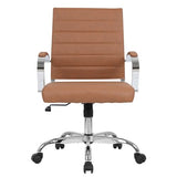 LANDSUN Home Office Chair Mid Back Desk Chair PU Leather Ribbed Executive Swivel Computer Chair with Wheels and Armrests Soft Padded Adjustable Height Conference Task Brown LANDSUN