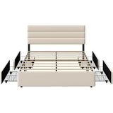 WLIVE Queen Size Upholstered Bed Frame with 4 Storage Drawers and Headboard, Velvet Platform Bedframe, Sturdy Metal & Wooden Slats Support, No Box Spring Needed, Easy Assembly, Beige WLIVE